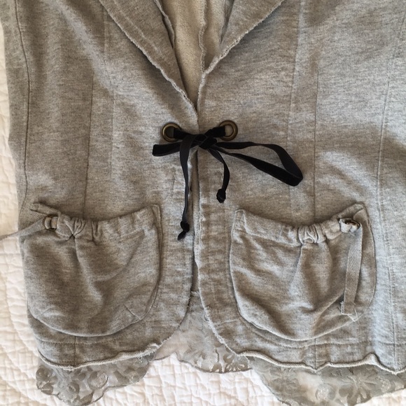 Heather gray soft blazer with lace trim - Picture 2 of 4